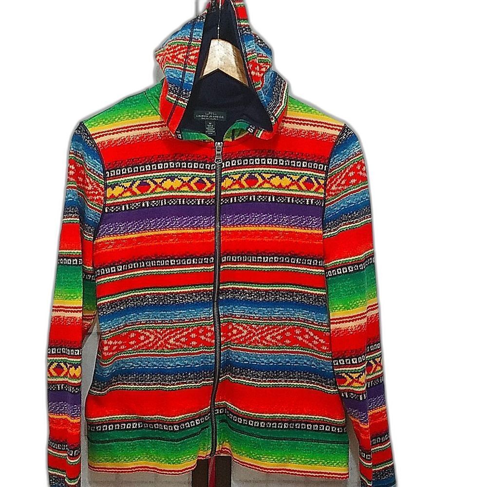 LRL Lauren Ralph Lauren Southwestern Aztec 100% Cotton Knit Zip Hoodie Med